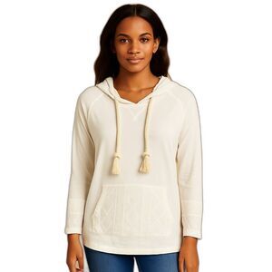 NEW POL Small White Hoodie Rope Drawstring Lace Trim Kangaroo Pocket Casual Cozy